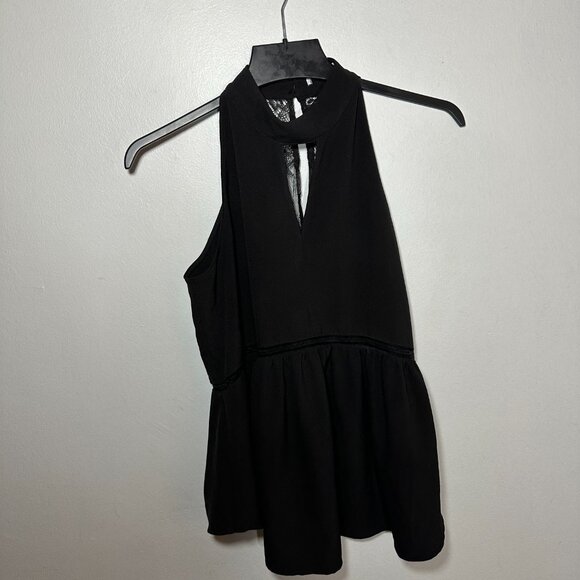 BCBG Lace-Back High Neck Sleeveless Peplum Top – Black (Size S) - Picture 3 of 7